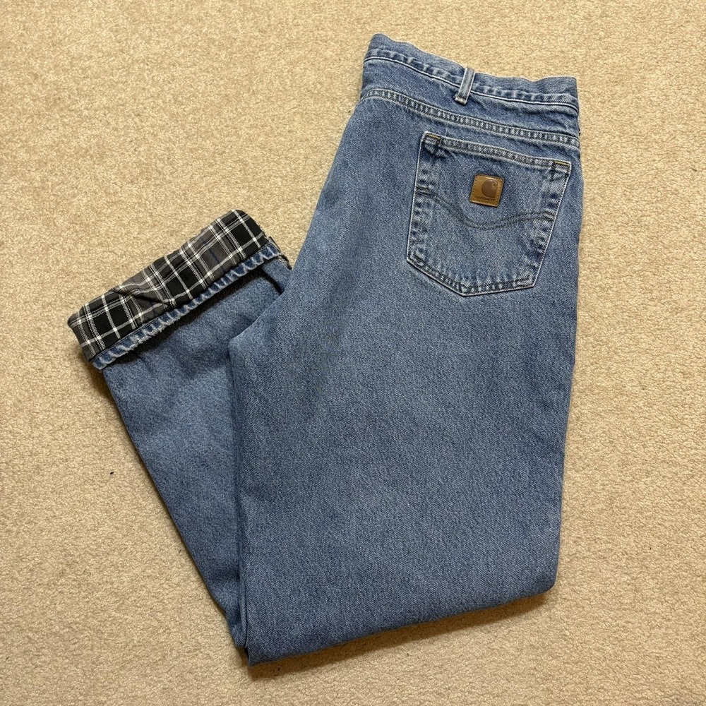 Carhartt Flannel Lined Jeans Mens 40x33 Blue B172 DST Relaxed Straight Denim‎